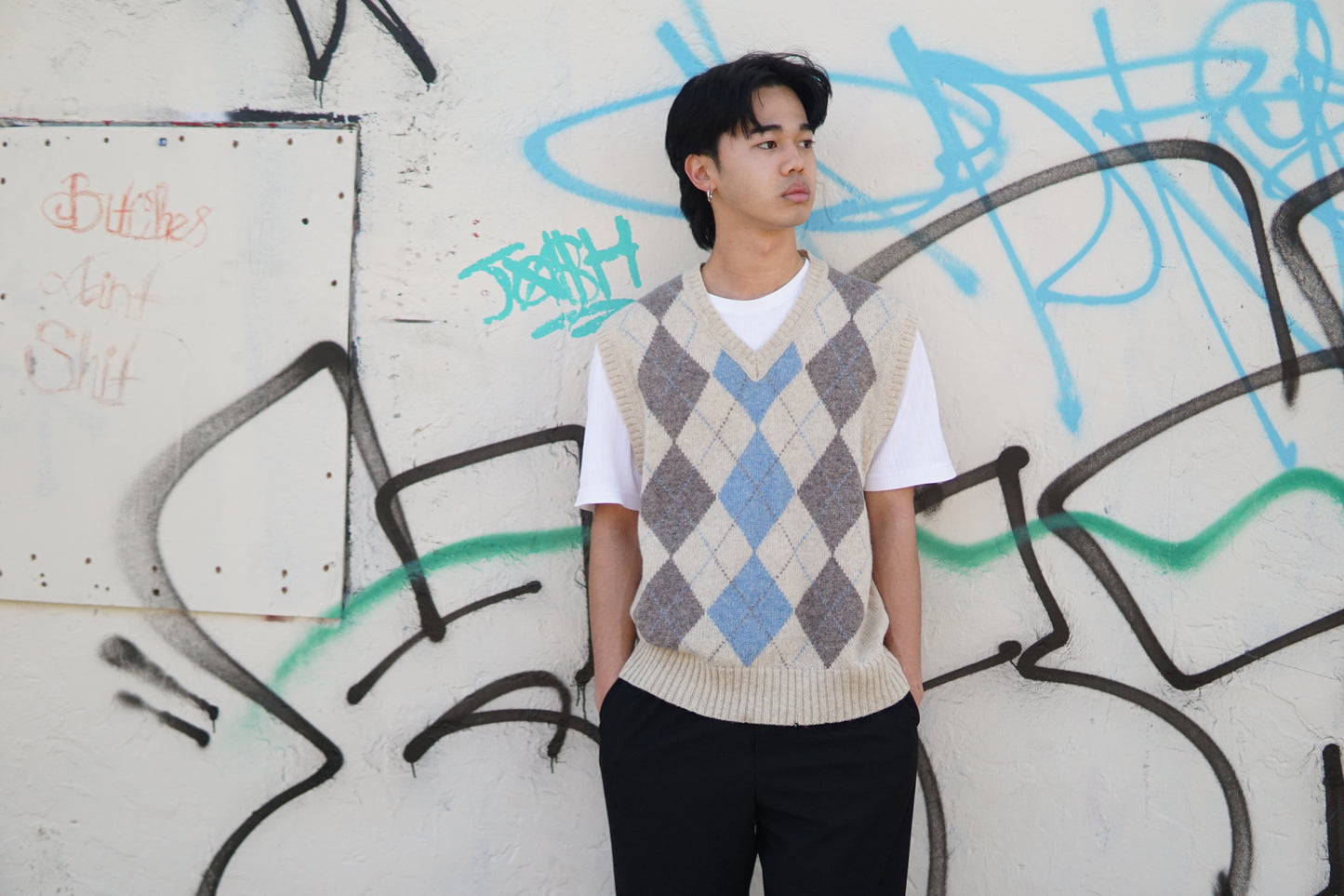 90s Claybrooke 100% Pure Wool Argyle Vest