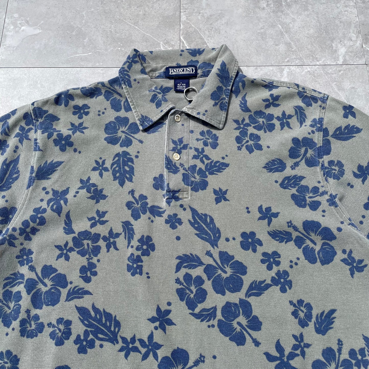 90s Lands’ End Flower Pattern Polo Shirt