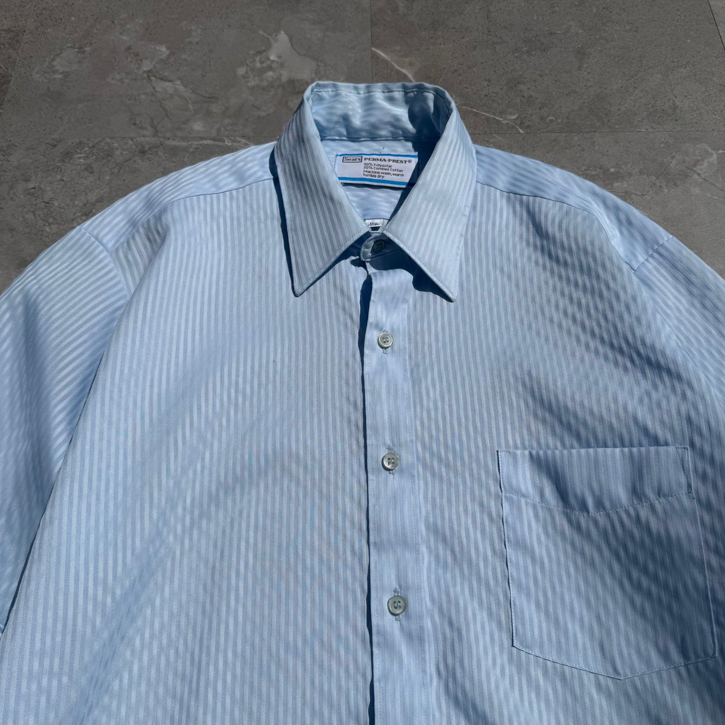 70s-80s Sears Seersucker Light Blue Shirt KiiChain Clothing