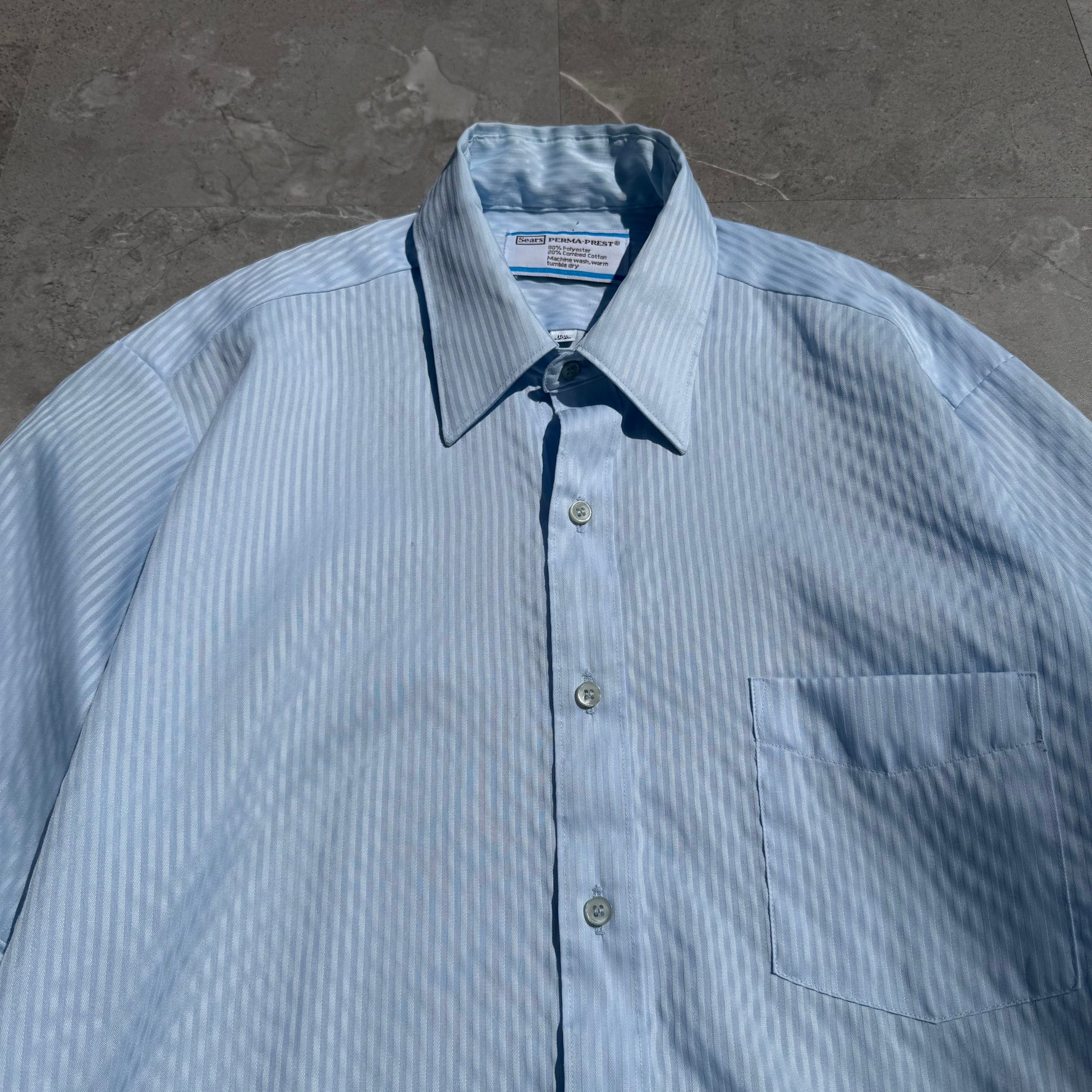 70s-80s Sears Seersucker Light Blue Shirt KiiChain Clothing
