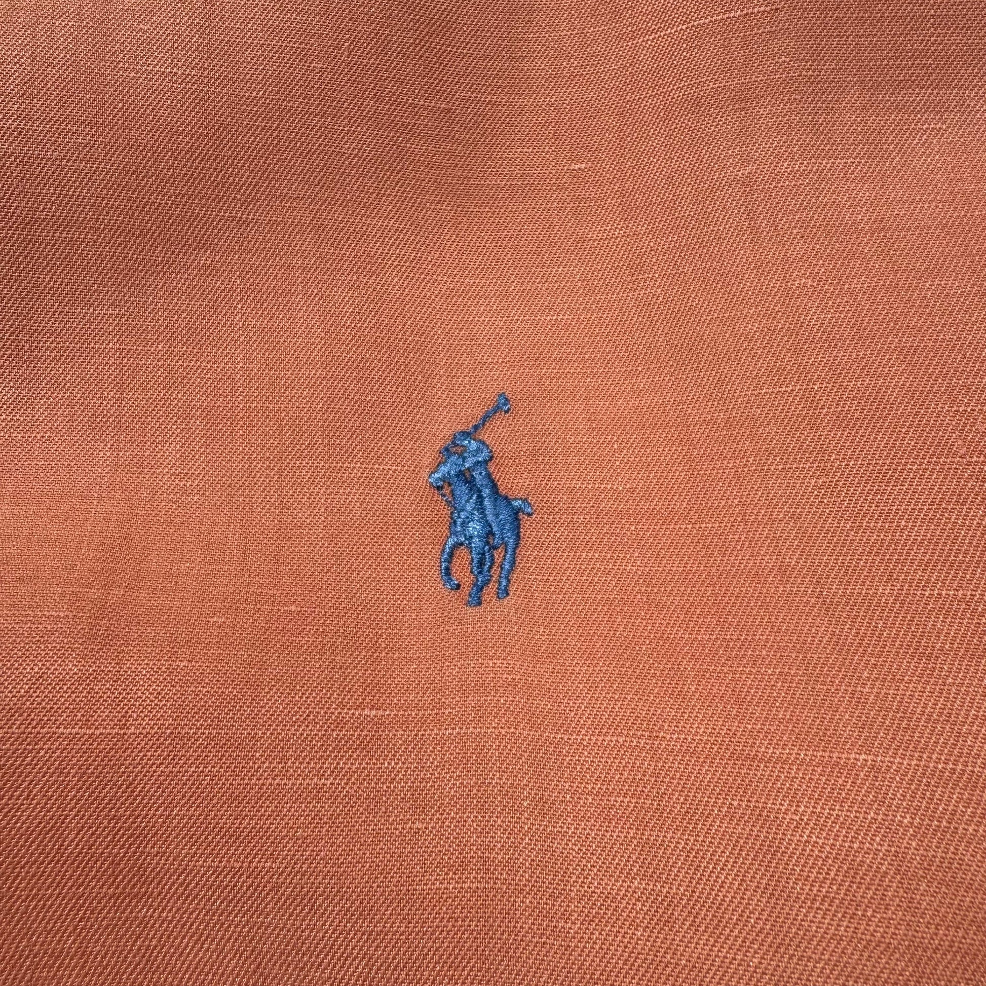 90s-00s Ralph Lauren Polo Golf Caldwell Orange Silk x Linen Open Collar Shirt KiiChain Clothing