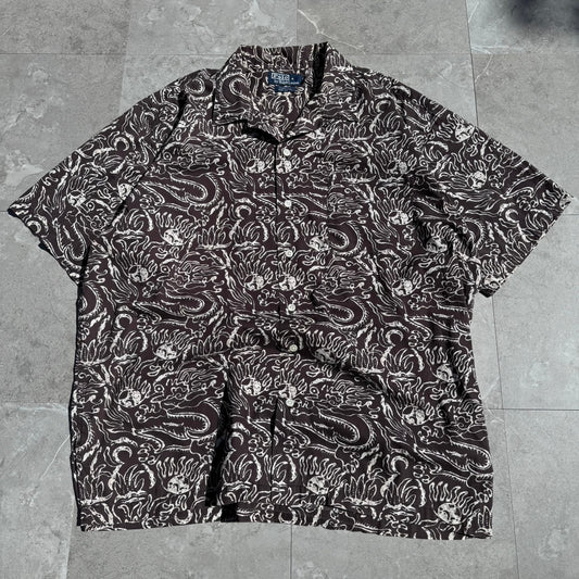 90s-00s Ralph Lauren “Clayton” Rare Brown Paisley Open Collar Shirt KiiChain Clothing