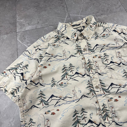 00s~ Eddie Bauer Classic Fit Fishing Graphic Short Sleeve Button Down Shirt