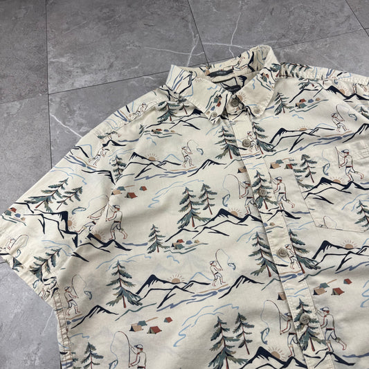 00s~ Eddie Bauer Classic Fit Fishing Graphic Short Sleeve Button Down Shirt