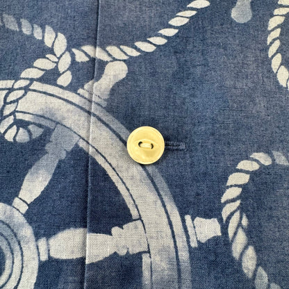 00s~ Polo Ralph Lauren Blue Classic Fit Helm Wheel Open Collar Shirt