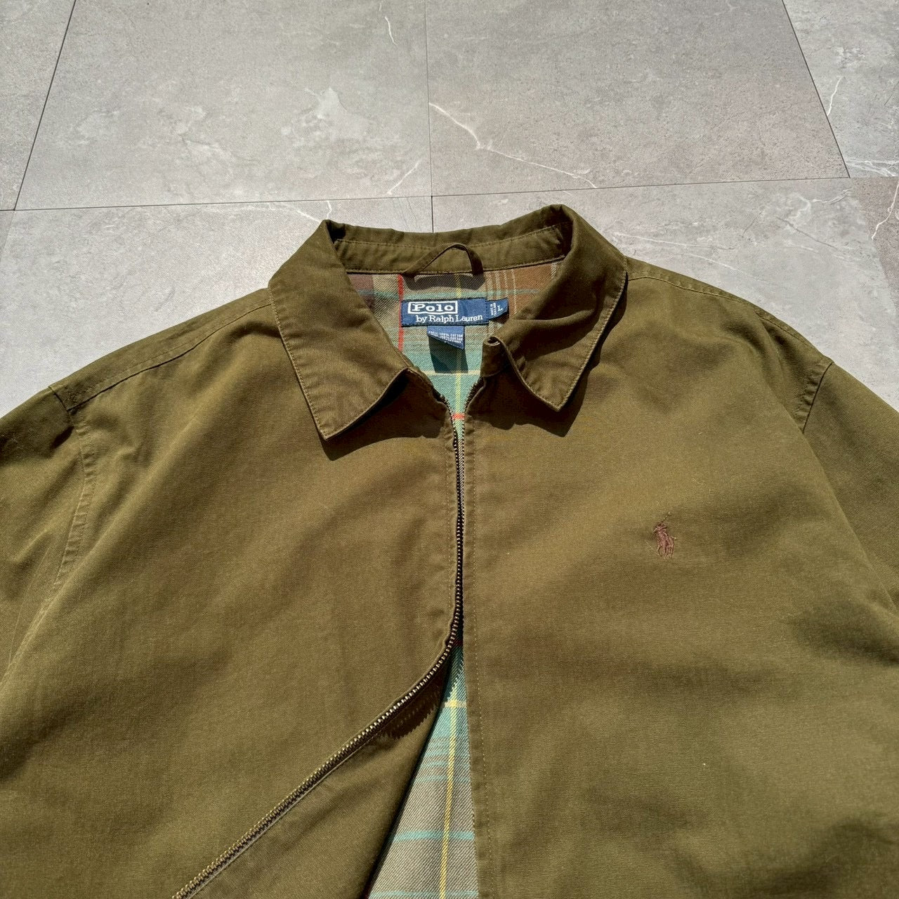 90s-00s Ralph Lauren Olive Green Checkered Lined Swing Top Jacket