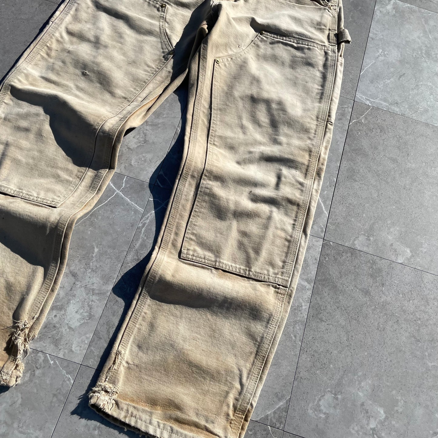 90s Carhartt Made in USA Beige Double Knee Work Pants 30x32