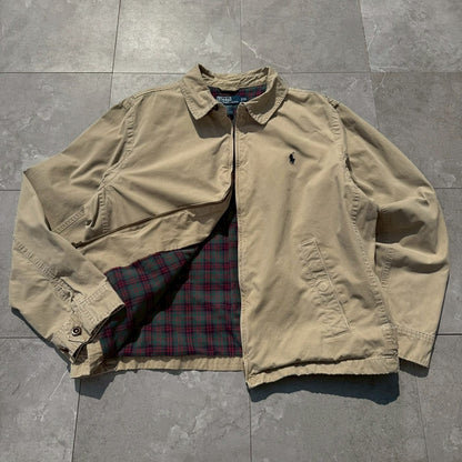 90s-00s Ralph Lauren Beige Flannel Lined Action Pleats Swing Top Jacket