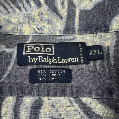 90s Polo by Ralph Lauren Faded Blue Cotton x Linen x Ramie Open Collar Shirt