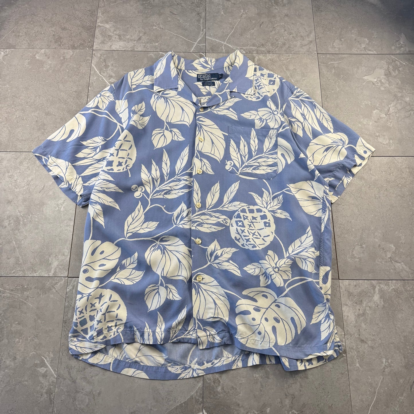 00s Polo by Ralph Lauren Adams Blue Rayon Open Collar Shirt L