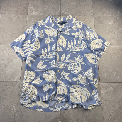 00s Polo by Ralph Lauren Adams Blue Rayon Open Collar Shirt L