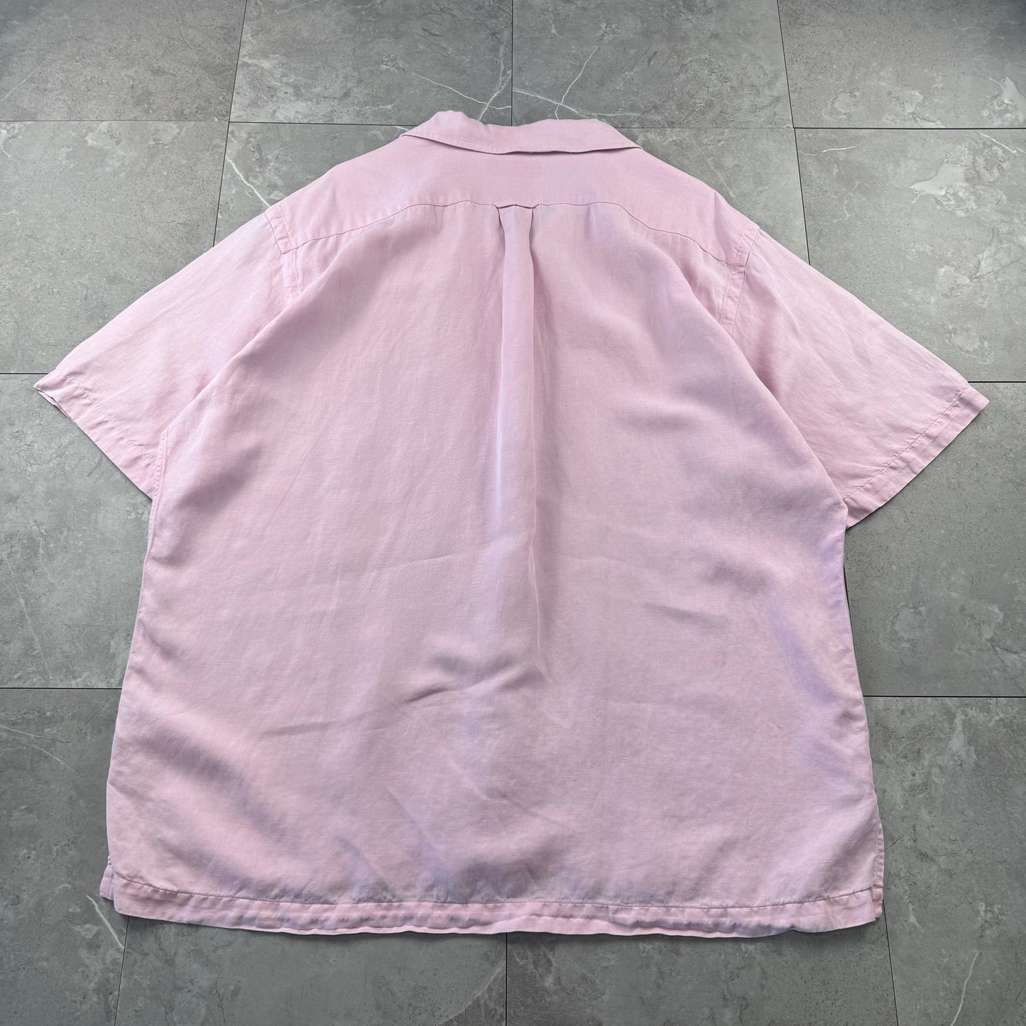 00s Polo by Ralph Lauren Pink Linen x Silk Open Collar Shirt XL