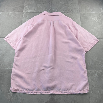 00s Polo by Ralph Lauren Pink Linen x Silk Open Collar Shirt XL