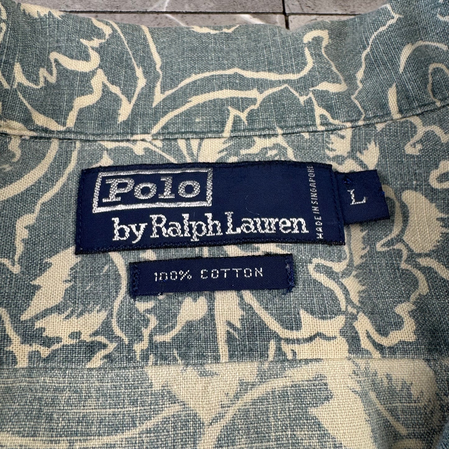 90s Polo by Ralph Lauren Faded Blue Paisley Open Collar Shirt L