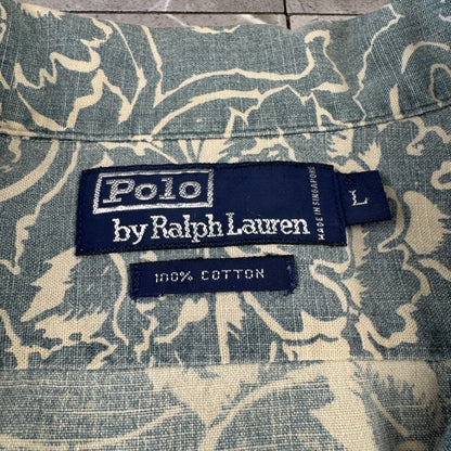 90s Polo by Ralph Lauren Faded Blue Paisley Open Collar Shirt L