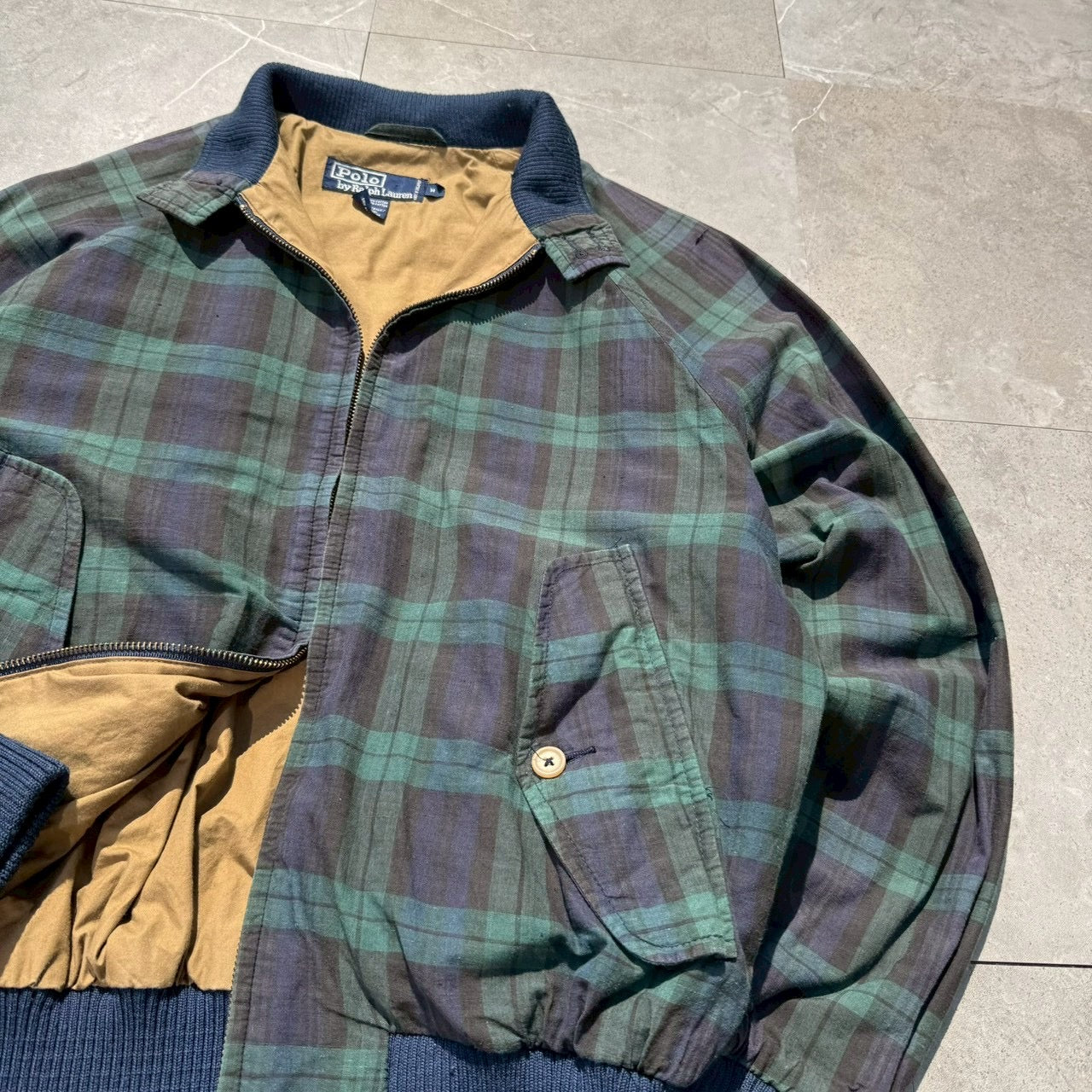 80s-90s Ralph Lauren Green Navy Checkered Harrington Jacket