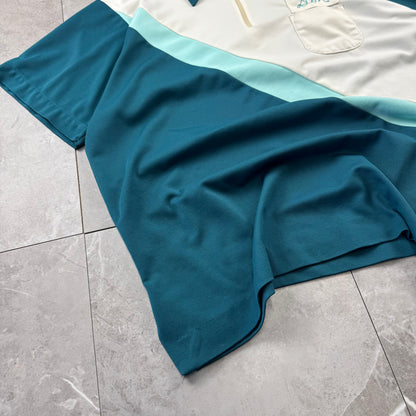 70s-80s King Louie Chainstitch Green Color Block Bowling Shirt XL