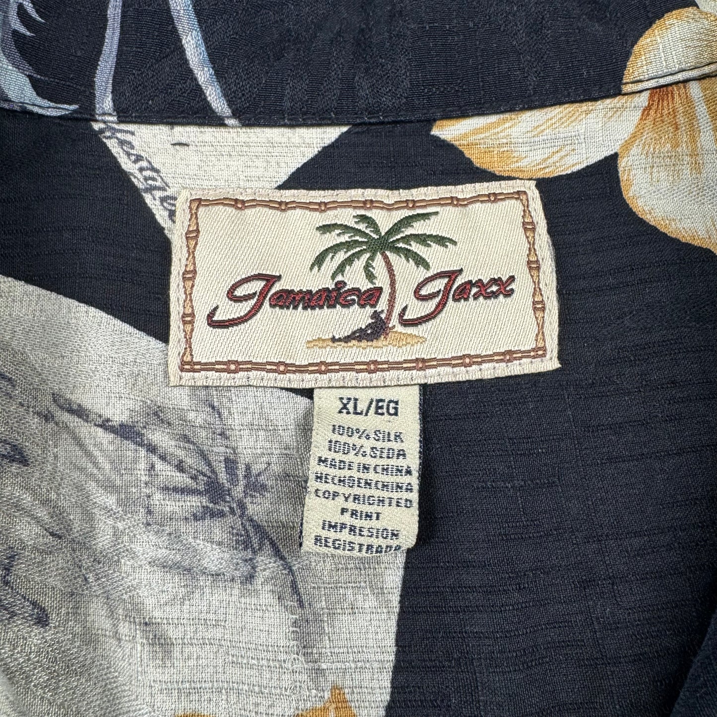00s Jamaica Jaxx 100% Silk Black Floral Hawaiian Shirt