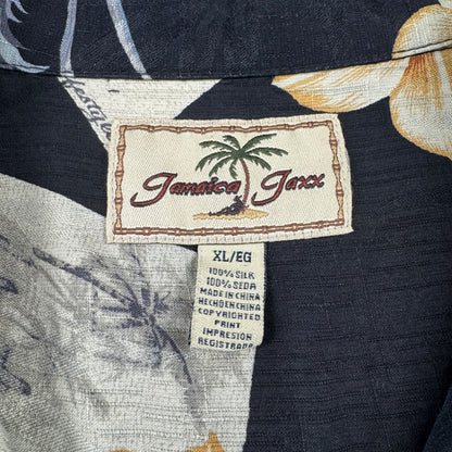 00s Jamaica Jaxx 100% Silk Black Floral Hawaiian Shirt