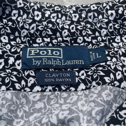 90s Ralph Lauren Clayton Black White Floral Hawaiian Shirt