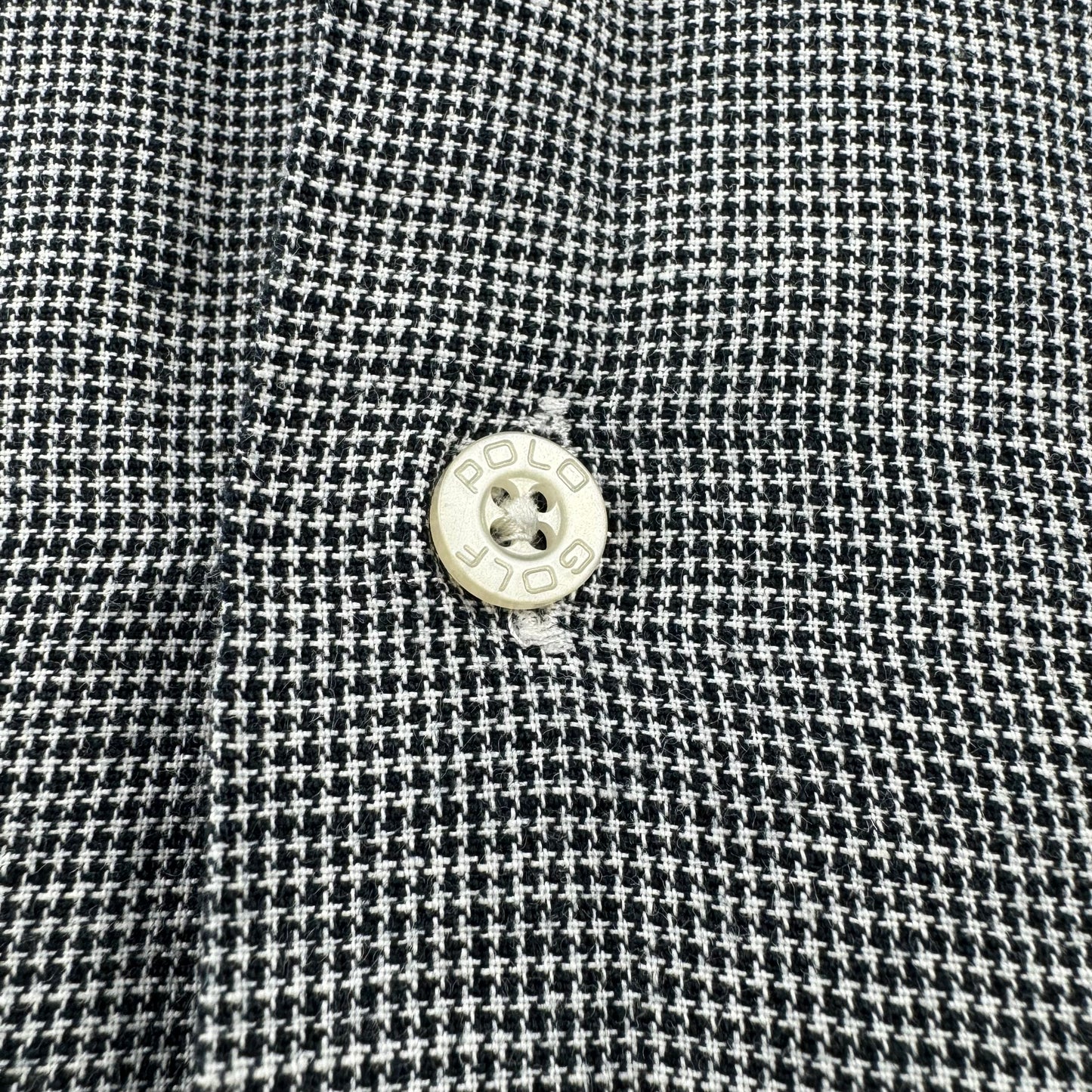 00s Ralph Lauren Polo Golf Clayton Black/White Houndstooth Linen x Cotton Short Sleeve Shirt XL