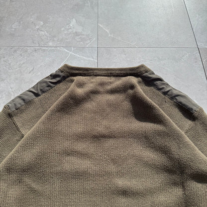 00s Eddie Bauer Made in UK Olive Green/khaki Henley Neck Cotton Knit