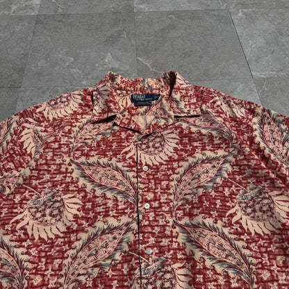 90s-00s Ralph Lauren Vintage Camp Linen x Cotton Leaf Open Collar Shirt KiiChain Clothing