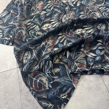 80s-90s Pierre Cardin Black Leaf Pattern 100% Rayon Short Sleeve Shirt XL