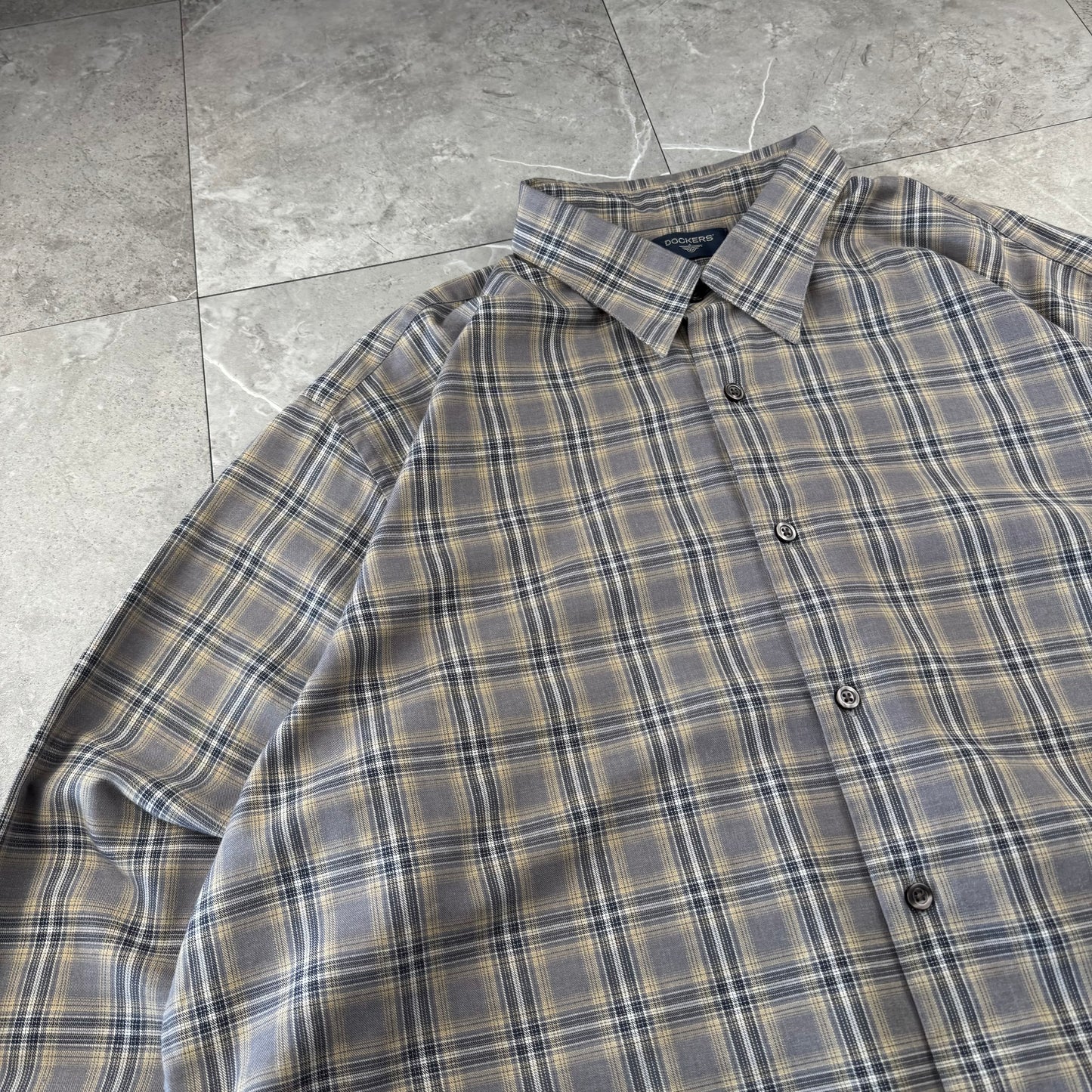 90s Dockers Gray Faded Checkered Shirt