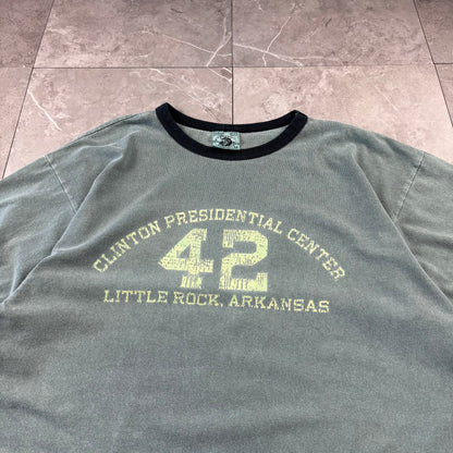 90s Authentic Pigment Clinton Presidential Center 42 Little Rock, Arkansas Faded Green Ringer T-Shirt