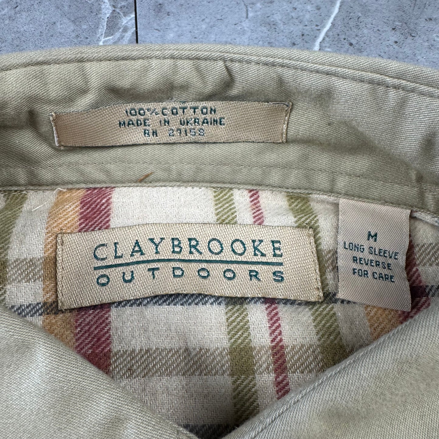 90s-00s Claybrooke Outdoors Beige Checkered Flannel Button Down Shirt