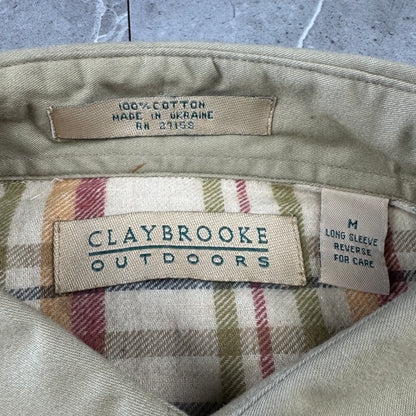 90s-00s Claybrooke Outdoors Beige Checkered Flannel Button Down Shirt