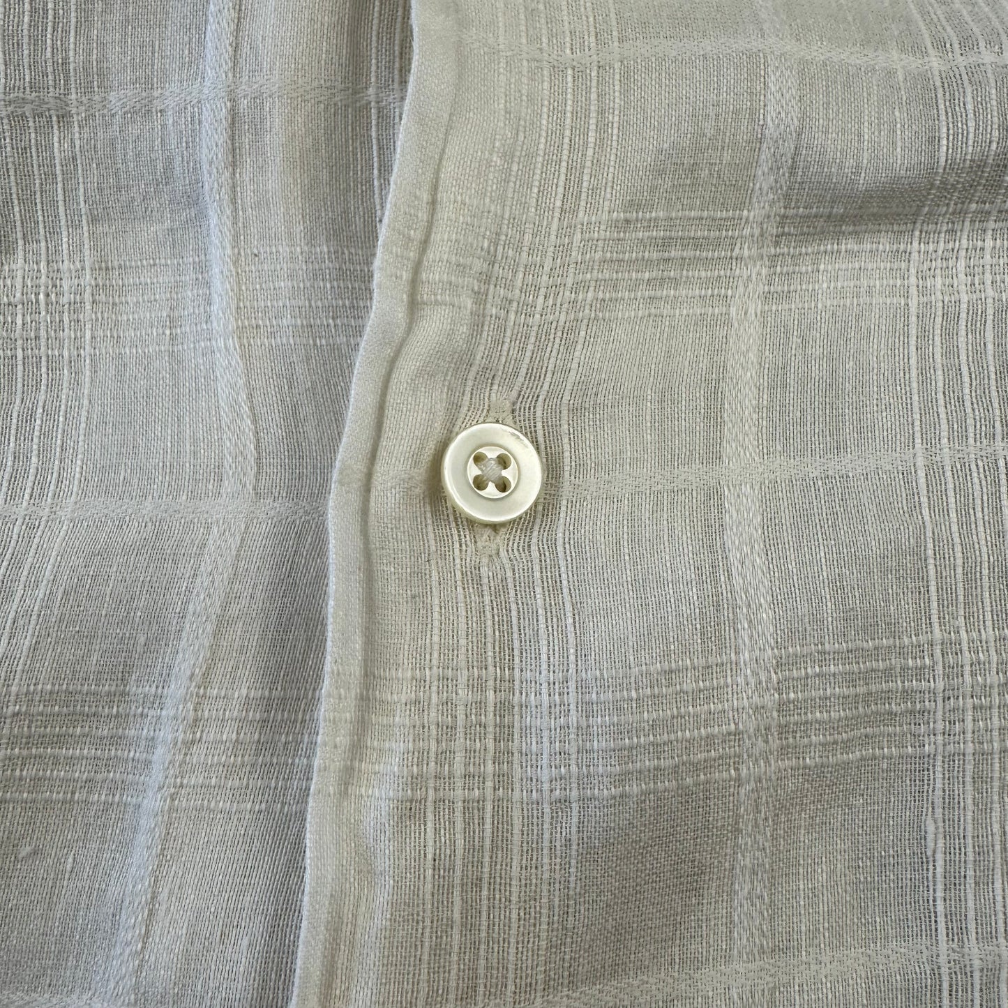 00s Polo by Ralph Lauren Caldwell No-Pony White Checkered Linen x Cotton Open Collar Shirt XL