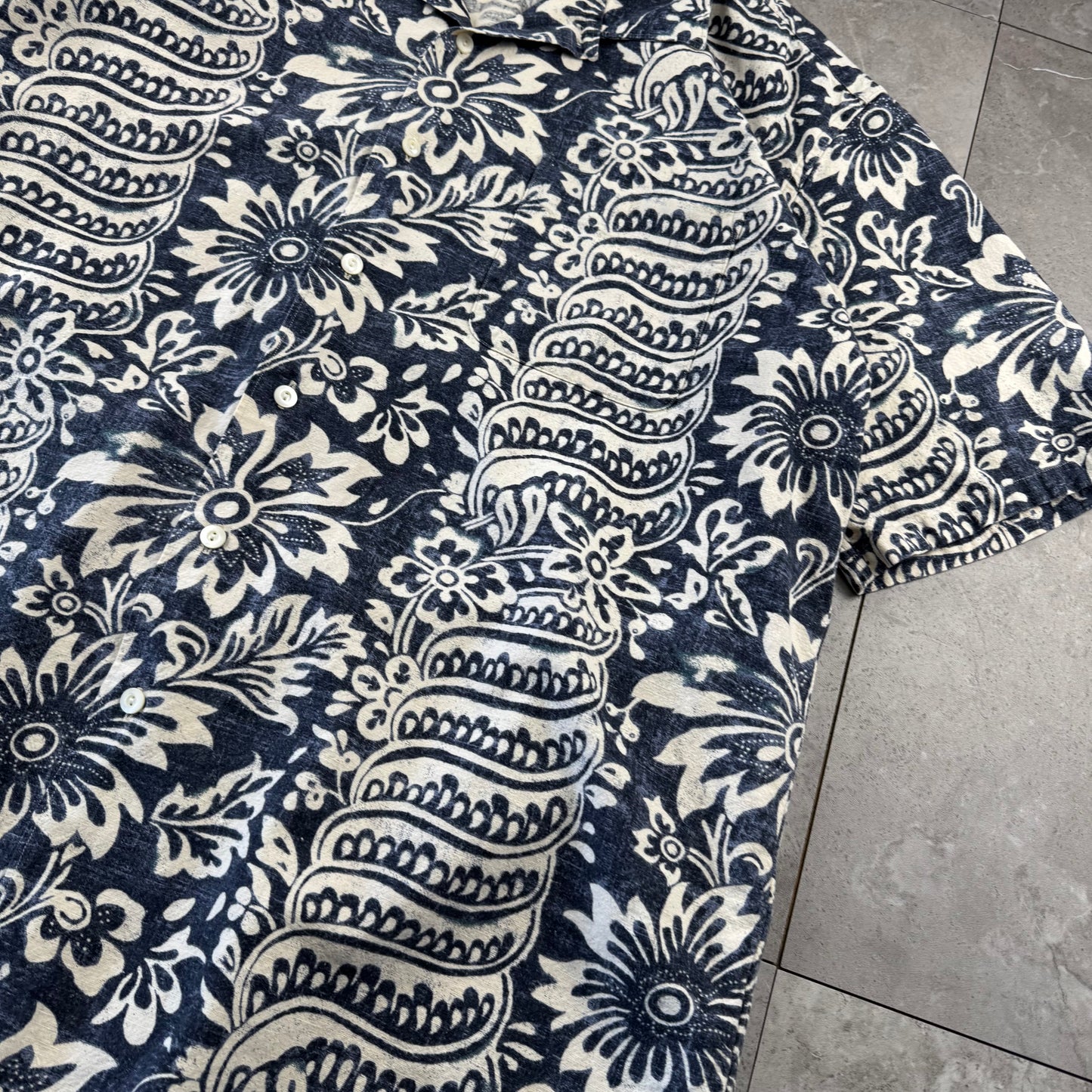 00s Polo by Ralph Lauren Bonnard Navy / Black Paisley Open Collar Shirt