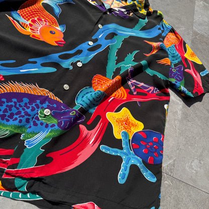 90s-00s Ralph Lauren “Caldwell” 100% Viscose Rare Fish Open Collar Shirt KiiChain Clothing
