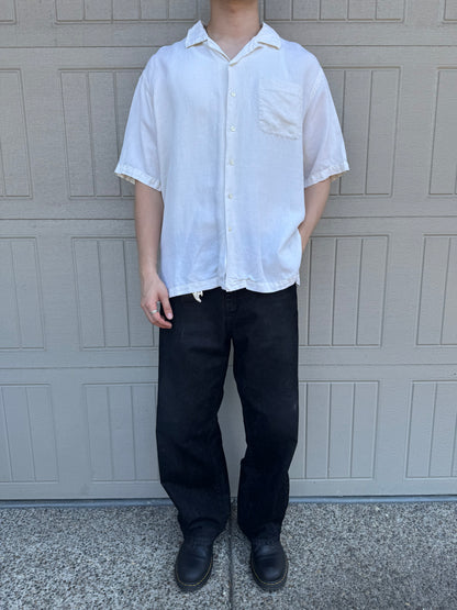 90s Polo by Ralph Lauren White Linen x Silk Open Collar Shirt XL