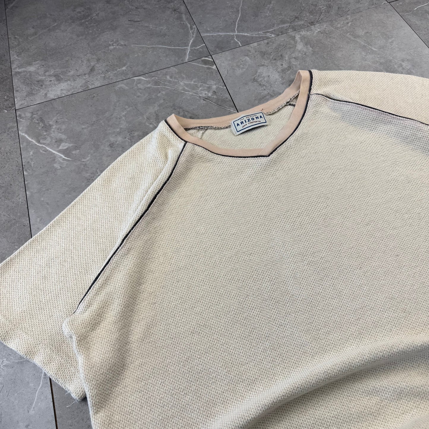 00s Arizona Waffle Cream/Beige Raglan V-Neck Knitted T-Shirt