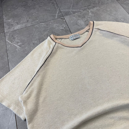 00s Arizona Waffle Cream/Beige Raglan V-Neck Knitted T-Shirt