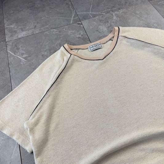00s Arizona Waffle Cream/Beige Raglan V-Neck Knitted T-Shirt