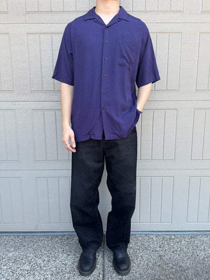 00s Polo by Ralph Lauren Clayton Purple Dot Pattern Rayon Open Collar Shirt M