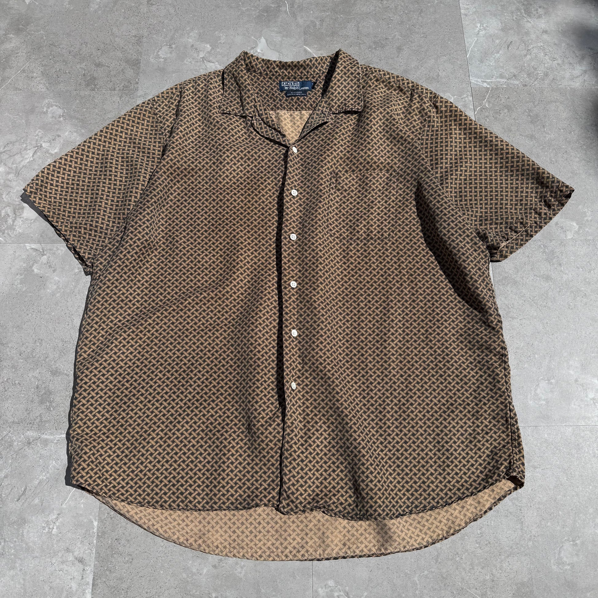 90s-00s Ralph Lauren “Bonnard”  Silk x Linen Cross Pattern Open Collar Shirt KiiChain Clothing