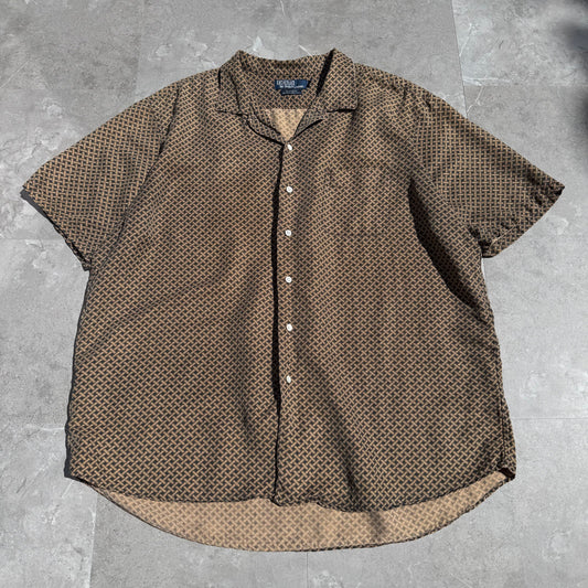 90s-00s Ralph Lauren “Bonnard”  Silk x Linen Cross Pattern Open Collar Shirt KiiChain Clothing