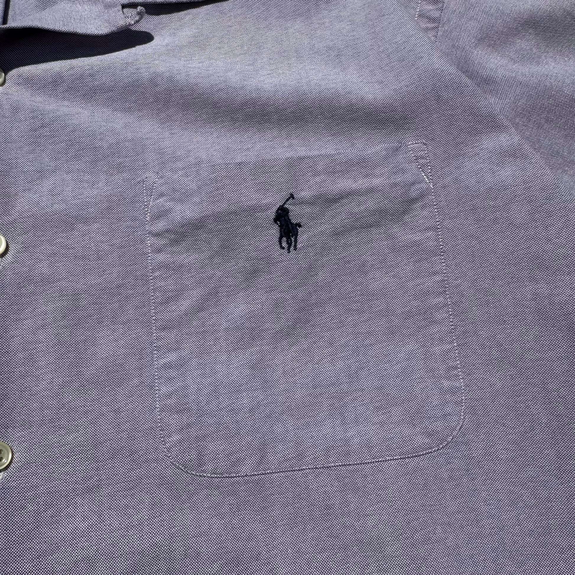 90s-00s Ralph Lauren Caldwell Purple Cotton Pocket Pony Open Collar Shirt KiiChain Clothing