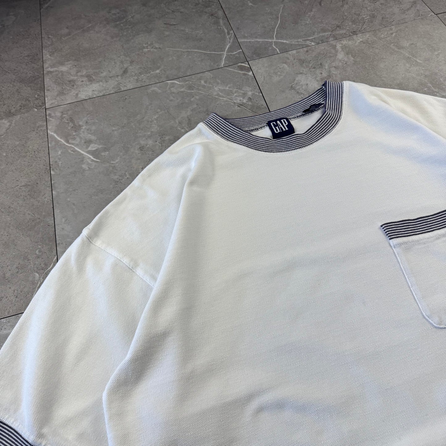 90s Old Gap White Ringer Knit Textured Ringer T-Shirt