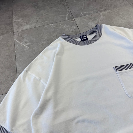 90s Old Gap White Ringer Knit Textured Ringer T-Shirt