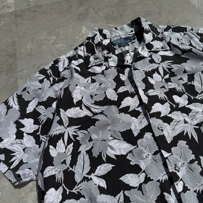 90s-00s Ralph Lauren “Forrest” 100% Linen Black Floral Open Collar Shirt KiiChain Clothing
