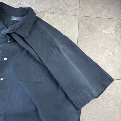 00s Polo by Ralph Lauren Black Sun Faded Silk x Cotton Open Collar Shirt