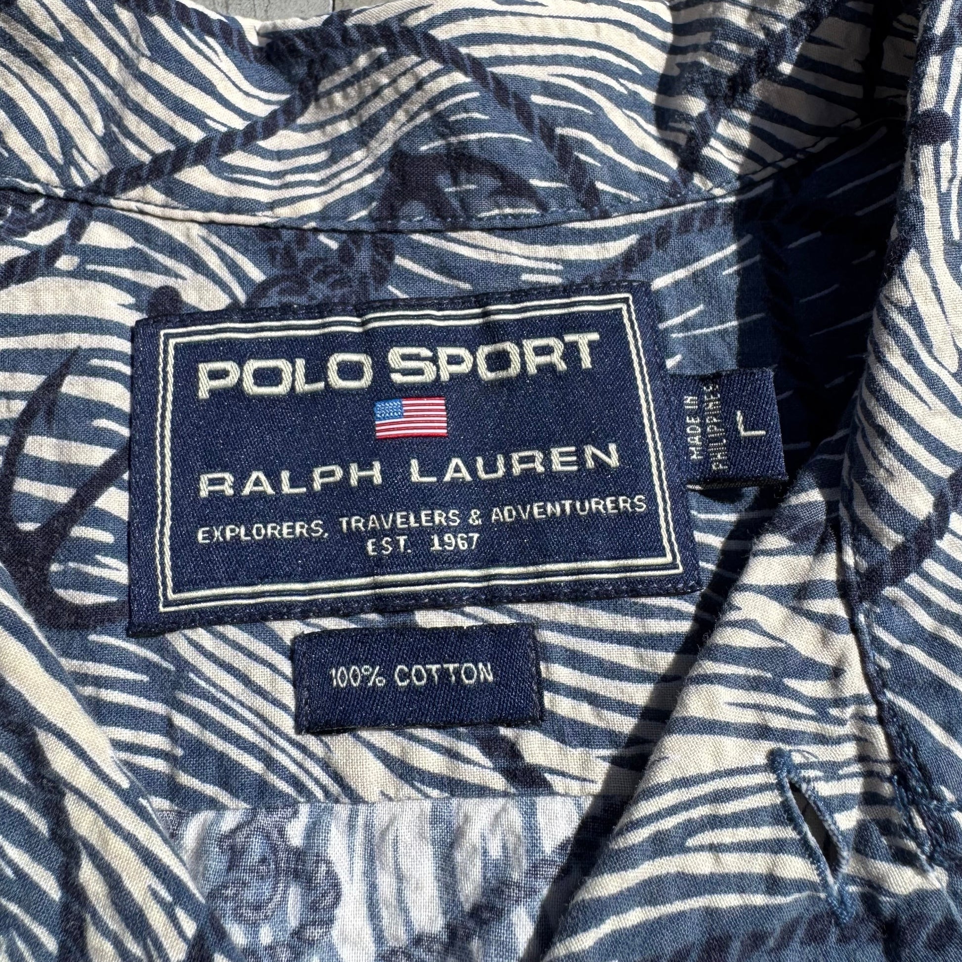 90s-00s Ralph Lauren Polo Sport Anchor Pattern Seersucker Open Collar Shirt KiiChain Clothing