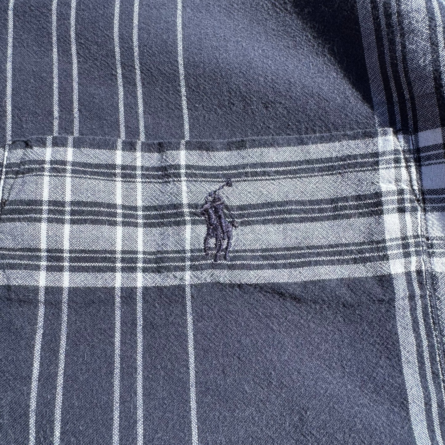 90s-00s Ralph Lauren “Caldwell” Navy Checkered Open Collar Shirt KiiChain Clothing