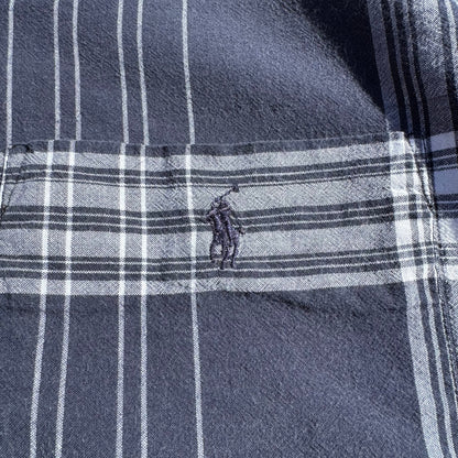 90s-00s Ralph Lauren “Caldwell” Navy Checkered Open Collar Shirt KiiChain Clothing